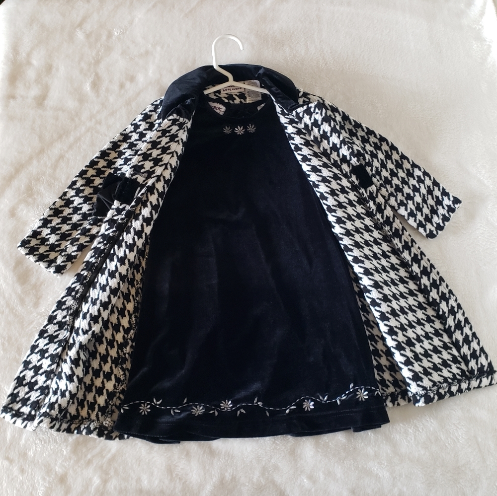 Blueberi Boulevard - Toddler velvet dress with houndstooth jacket set